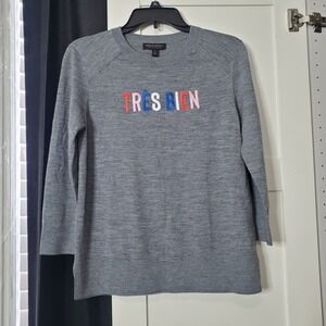 NWT Banana Republic Merino Sweater‎ "Très Bien" Graphic Gray Size S